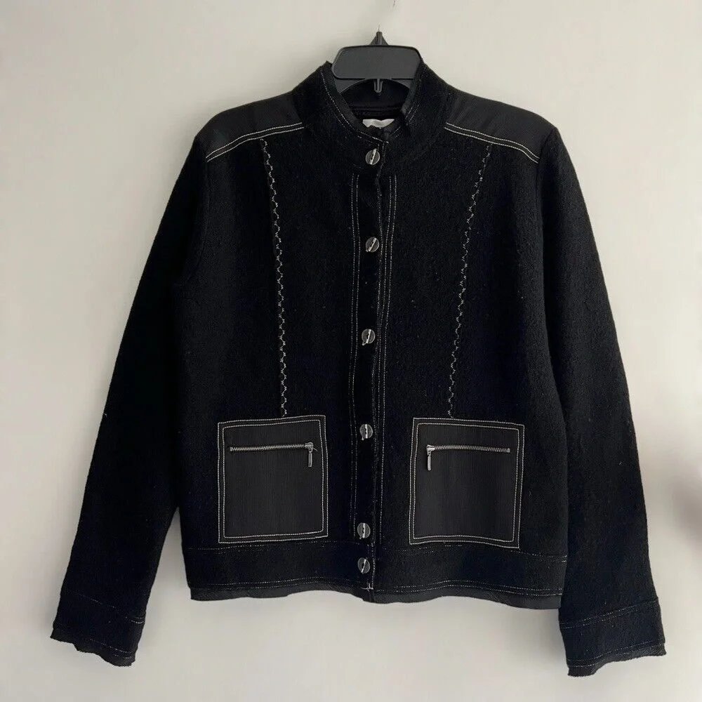 Chicos Vintage 100% Wool Button Front Mock Neck Jacket Size Large - Picture 2 of 11